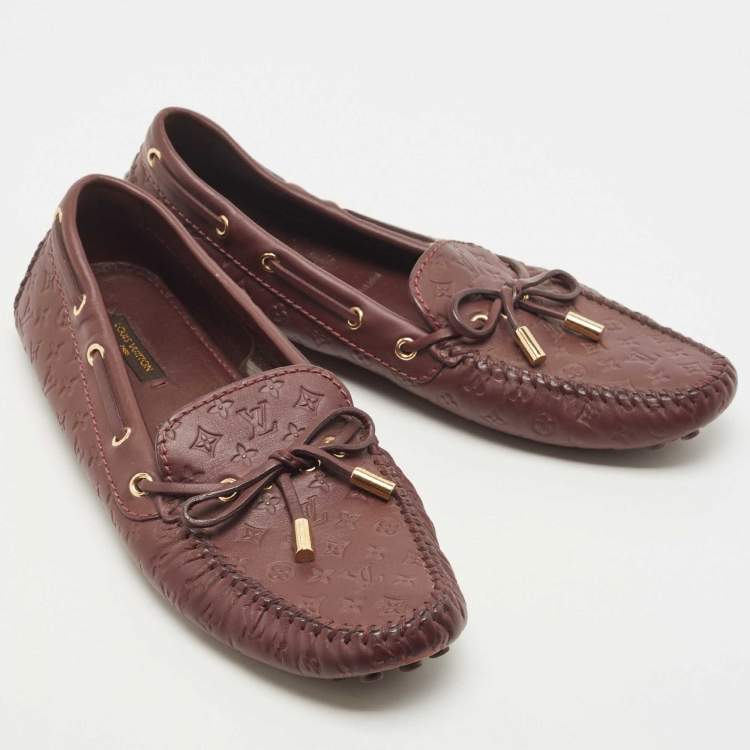 Pre Owned Louis Vuitton Burgundy Leather Gloria Loafers Size 39