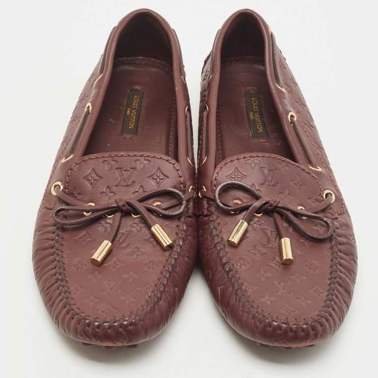 Pre Owned Louis Vuitton Burgundy Leather Gloria Loafers Size 39