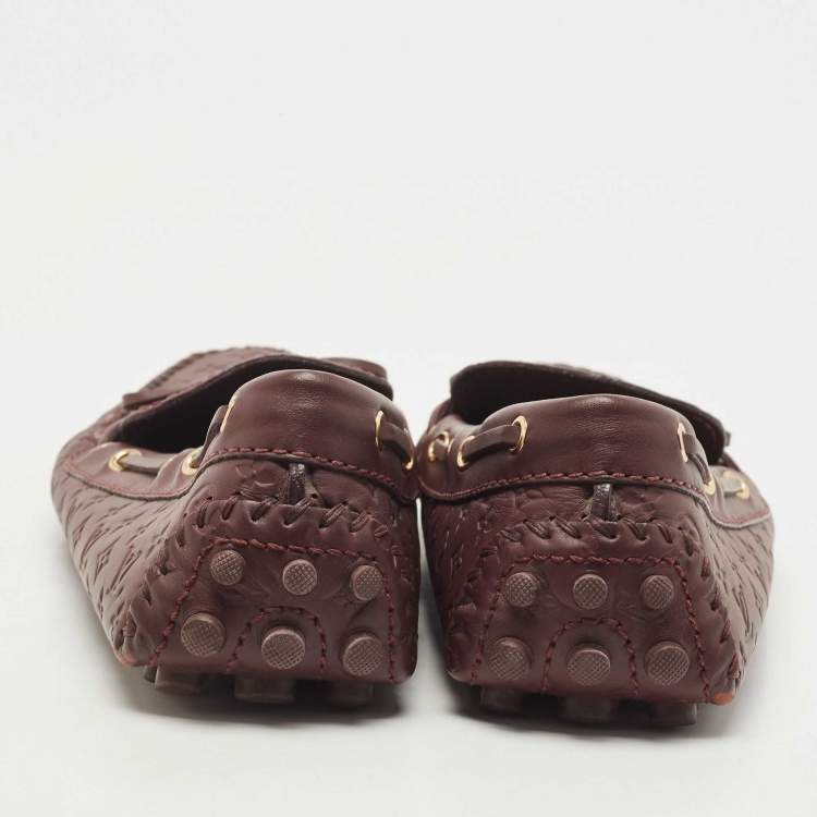 Pre Owned Louis Vuitton Burgundy Leather Gloria Loafers Size 39