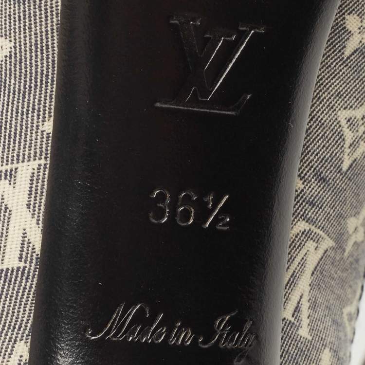 Pre Owned Louis Vuitton navy Blue/White Monogram Idylle Canvas Romance Peep Toe Pumps Size 36.5