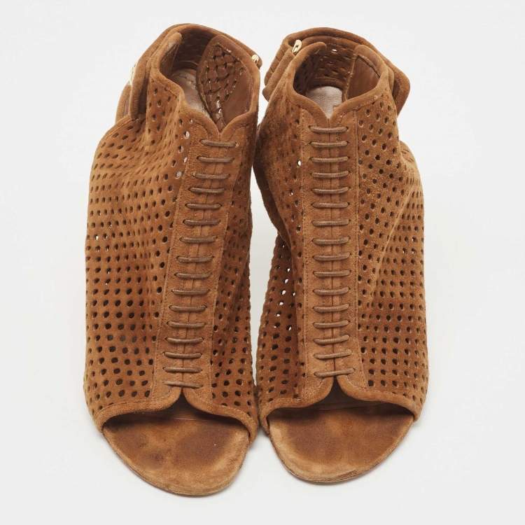 Pre Owned Louis Vuitton Brown Suede Ankle Strap Boots Size 39