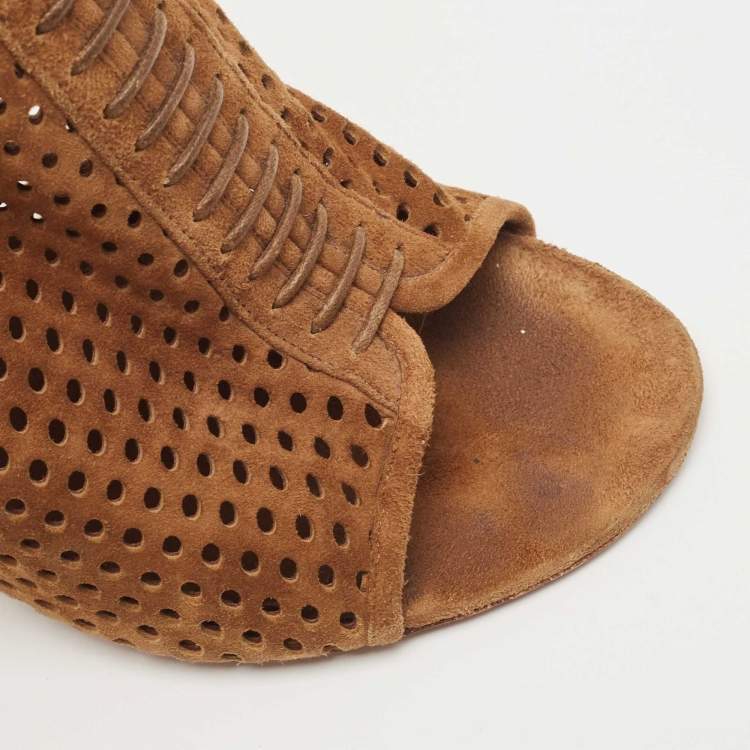 Pre Owned Louis Vuitton Brown Suede Ankle Strap Boots Size 39