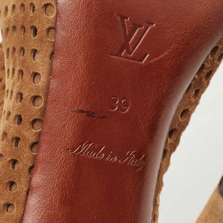 Pre Owned Louis Vuitton Brown Suede Ankle Strap Boots Size 39