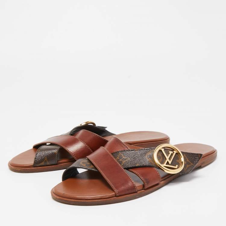 Louis Vuitton Brown Monogram Canvas and Leather Flat Sandals Size 39 Louis  Vuitton