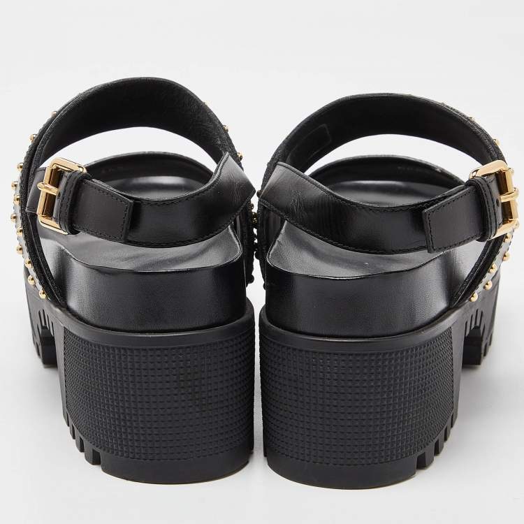 Pre Owned Louis Vuitton Brown/Black Monogram Canvas and Leather Laureate Platform Sandals Size 36.5