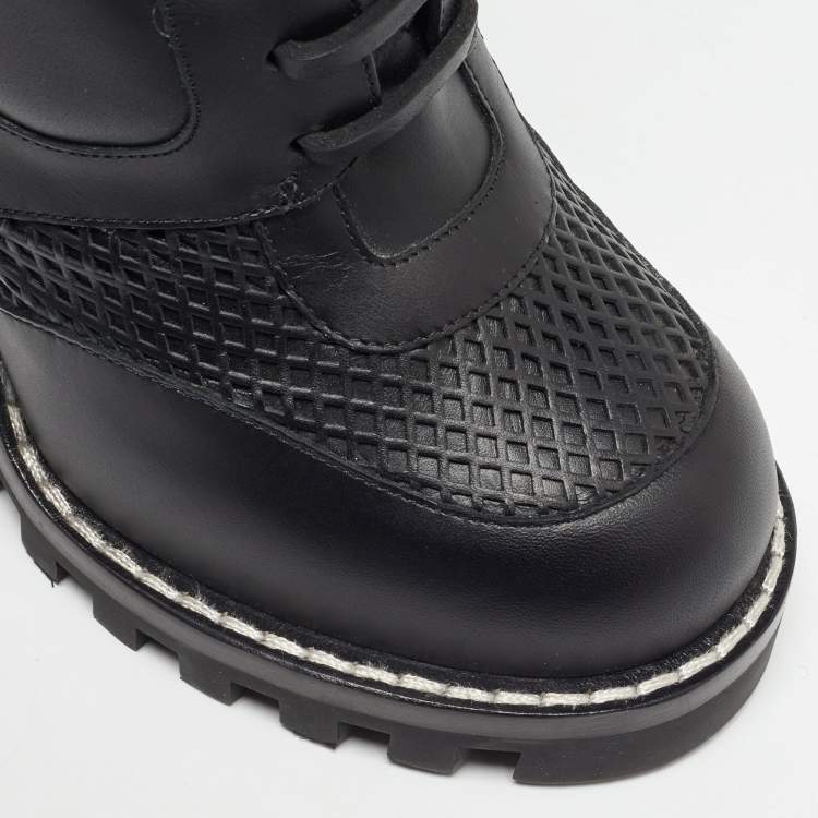 Pre Owned Louis Vuitton Black Leather Digital Gate Platform Ankle Boots Size 38