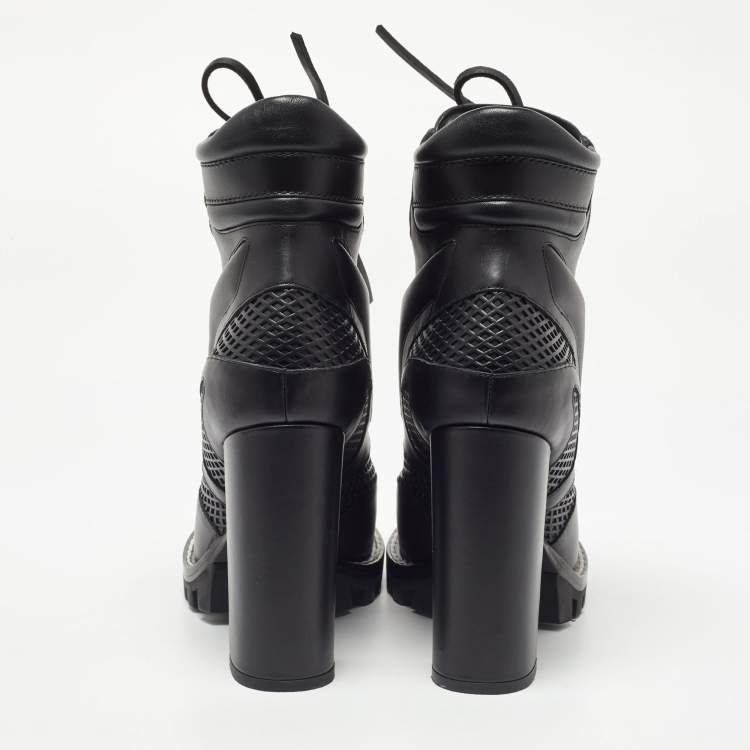 Pre Owned Louis Vuitton Black Leather Digital Gate Platform Ankle Boots Size 38