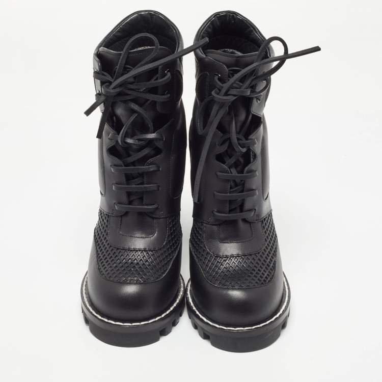 Pre Owned Louis Vuitton Black Leather Digital Gate Platform Ankle Boots Size 38