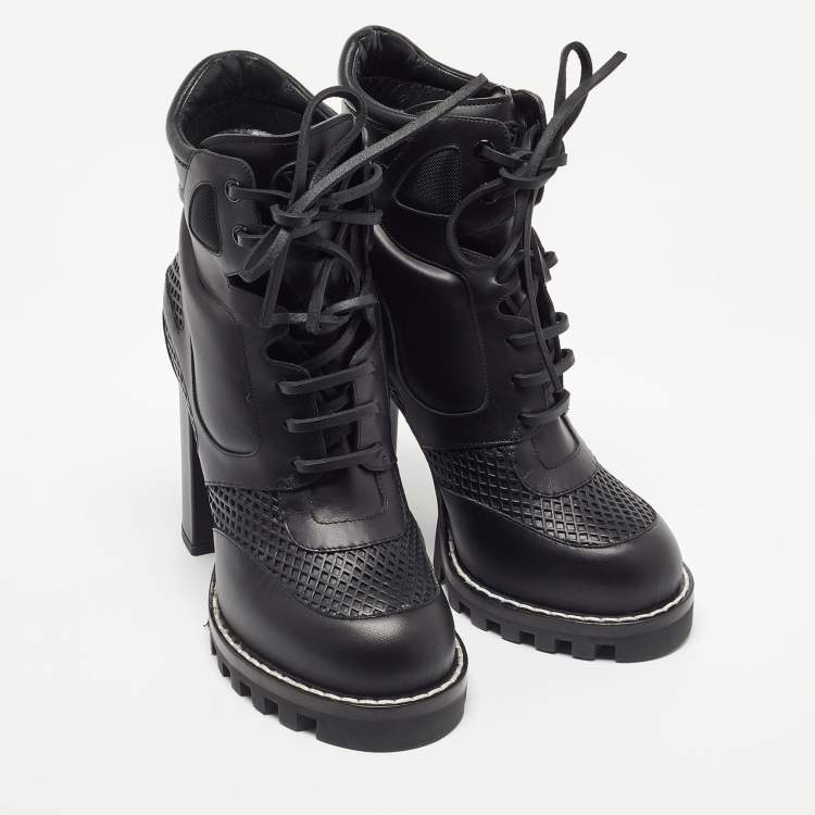 Pre Owned Louis Vuitton Black Leather Digital Gate Platform Ankle Boots Size 38