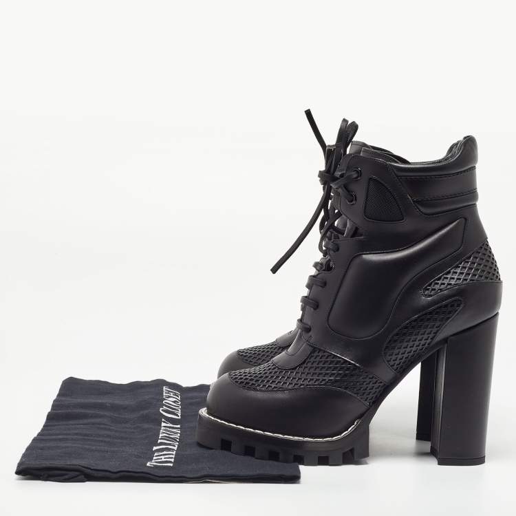 Pre Owned Louis Vuitton Black Leather Digital Gate Platform Ankle Boots Size 38