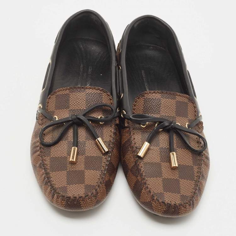 Pre Owned Louis Vuitton Brown Monogram Canvas and Leather Gloria Loafers Size 37