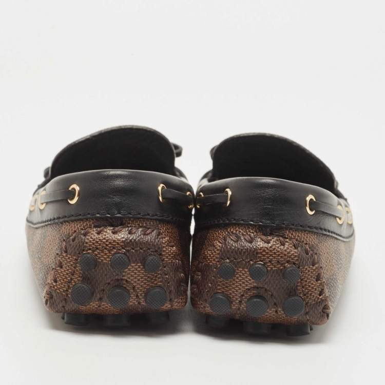Pre Owned Louis Vuitton Brown Monogram Canvas and Leather Gloria Loafers Size 37