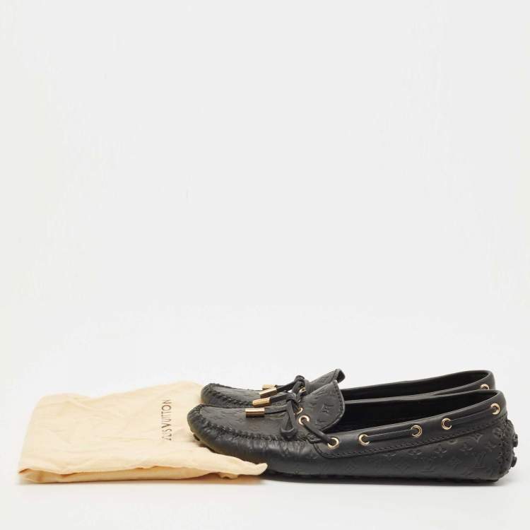 Pre Owned Louis Vuitton Black Monogram Empreinte Leather Gloria Loafers Size 37.5