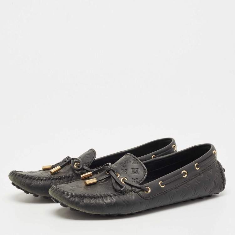 Pre Owned Louis Vuitton Black Monogram Empreinte Leather Gloria Loafers Size 37.5