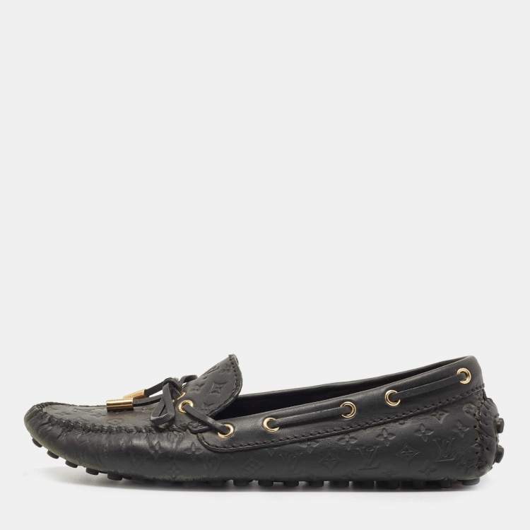 Pre Owned Louis Vuitton Black Monogram Empreinte Leather Gloria Loafers Size 37.5