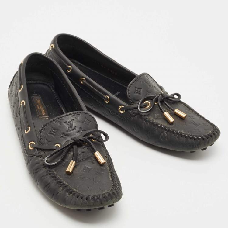 Pre Owned Louis Vuitton Black Monogram Empreinte Leather Gloria Loafers Size 37.5