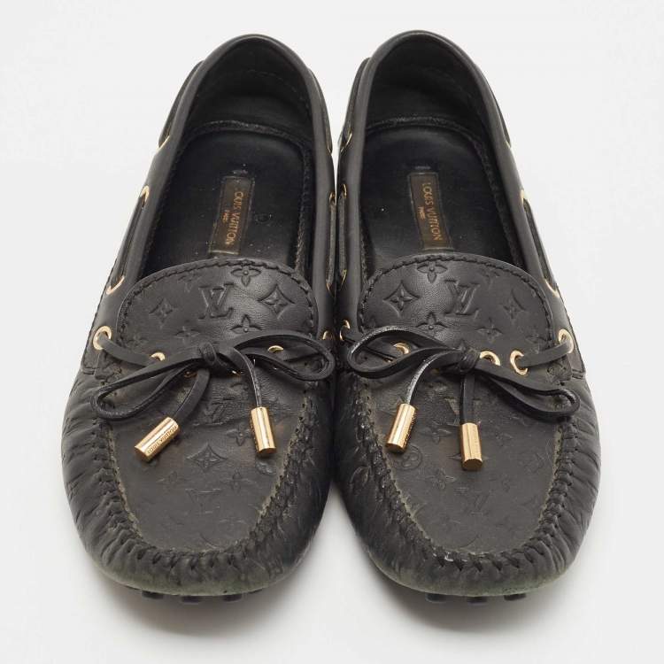 Pre Owned Louis Vuitton Black Monogram Empreinte Leather Gloria Loafers Size 37.5