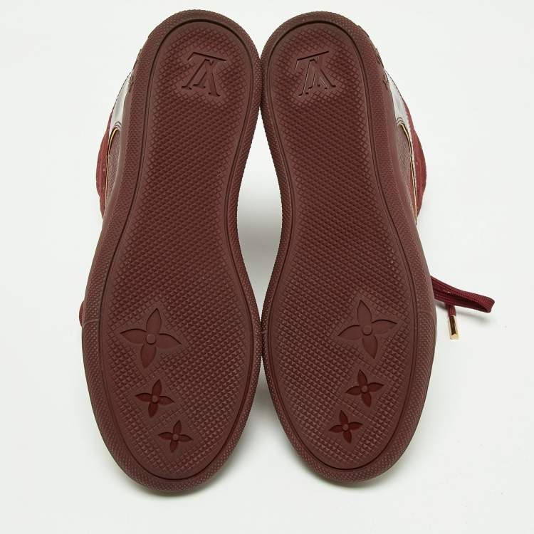 Pre Owned Louis Vuitton Burgundy Monogram Suede and Leather Millennium Wedge Sneakers Size 37