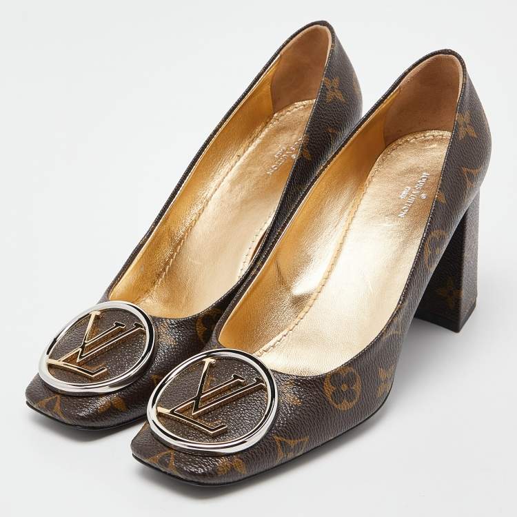 Louis Vuitton Brown Monogram Madeleine Block Heel Pumps Leather