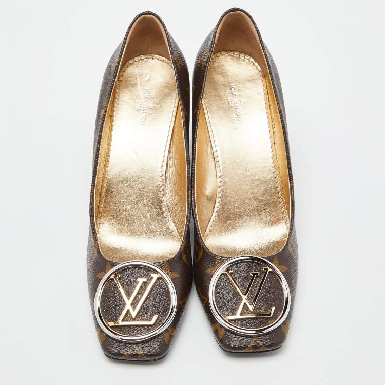 Pre Owned Louis Vuitton Monogram Canvas Madeleine Block Heel Pumps Size 38.5
