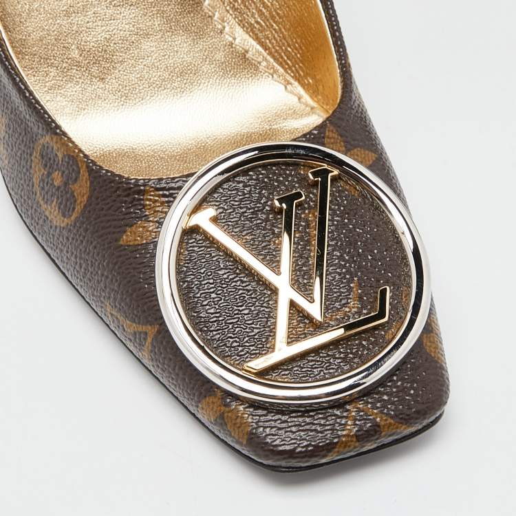 Pre Owned Louis Vuitton Monogram Canvas Madeleine Block Heel Pumps Size 38.5