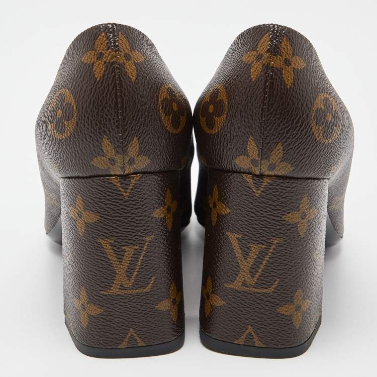 Pre Owned Louis Vuitton Monogram Canvas Madeleine Block Heel Pumps Size 38.5