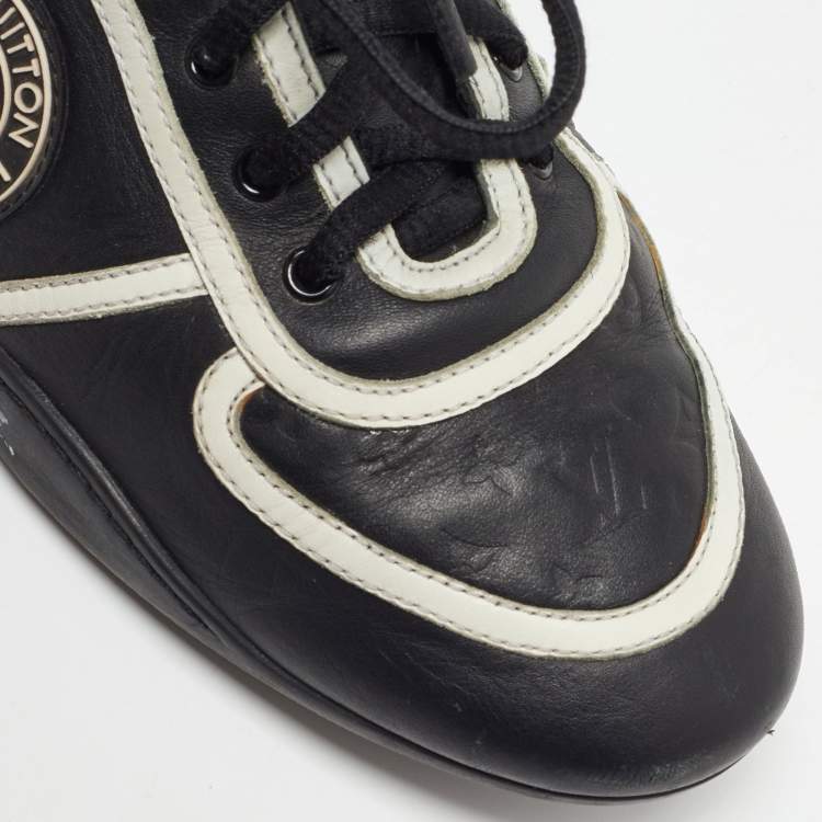 Pre Owned Louis Vuitton Black/White Monogram Embossed Leather Low Top Sneakers Size 37
