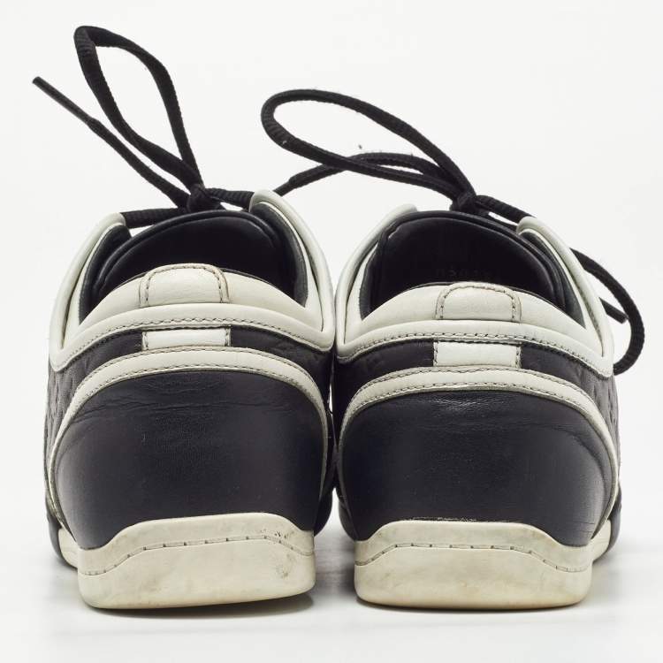Pre Owned Louis Vuitton Black/White Monogram Embossed Leather Low Top Sneakers Size 37