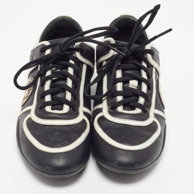 Pre Owned Louis Vuitton Black/White Monogram Embossed Leather Low Top Sneakers Size 37
