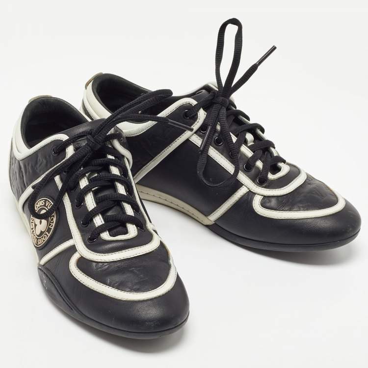 Pre Owned Louis Vuitton Black/White Monogram Embossed Leather Low Top Sneakers Size 37