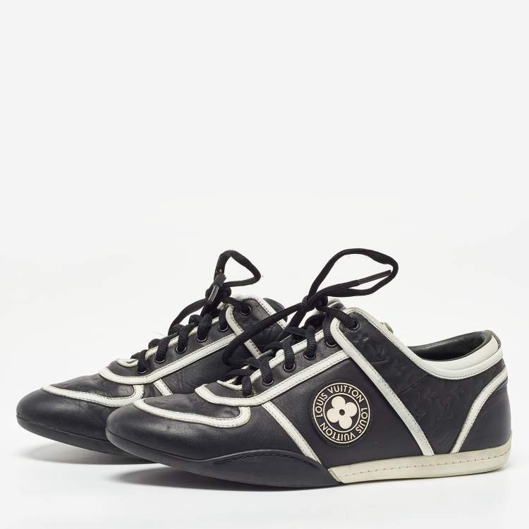 Pre Owned Louis Vuitton Black/White Monogram Embossed Leather Low Top Sneakers Size 37
