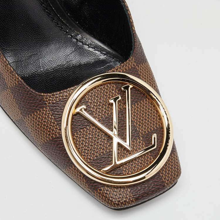 Pre Owned Louis Vuitton Brown Damier Ebene Canvas Madeleine Block Heel Pumps Size 38