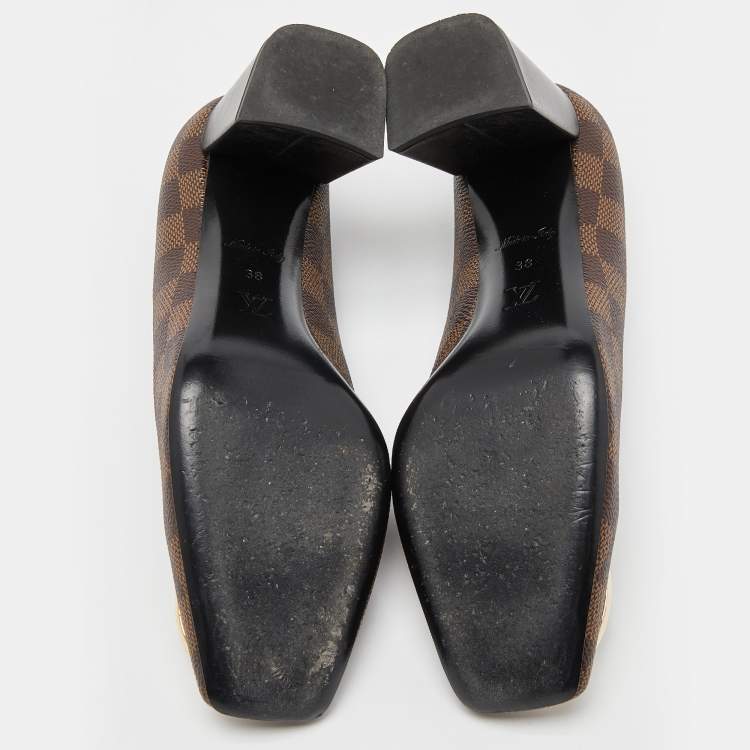 Pre Owned Louis Vuitton Brown Damier Ebene Canvas Madeleine Block Heel Pumps Size 38