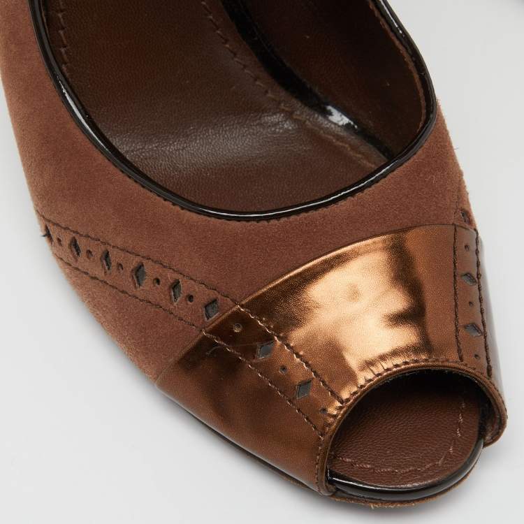 Pre Owned Louis Vuitton Brown Leather and Suede Peep Toe Sandals Size 39