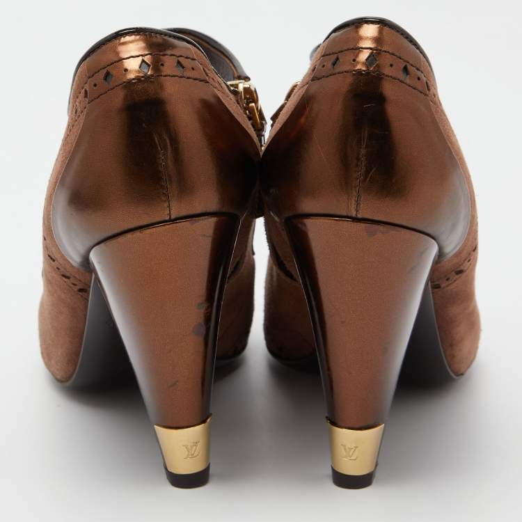 Pre Owned Louis Vuitton Brown Leather and Suede Peep Toe Sandals Size 39