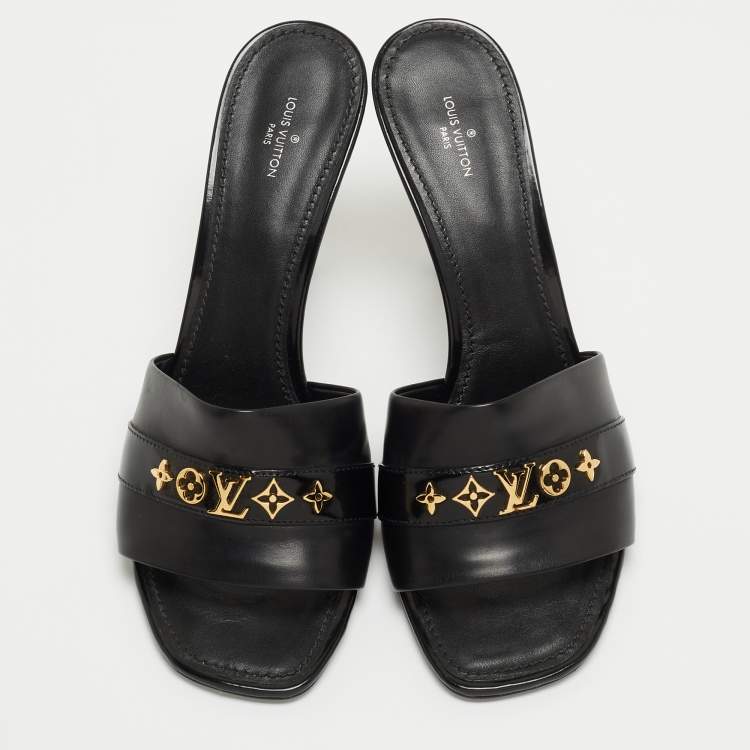 Pre Owned Louis Vuitton Black Leather Slide Sandals Size 41