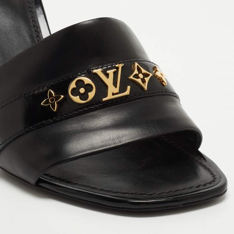 Pre Owned Louis Vuitton Black Leather Slide Sandals Size 41