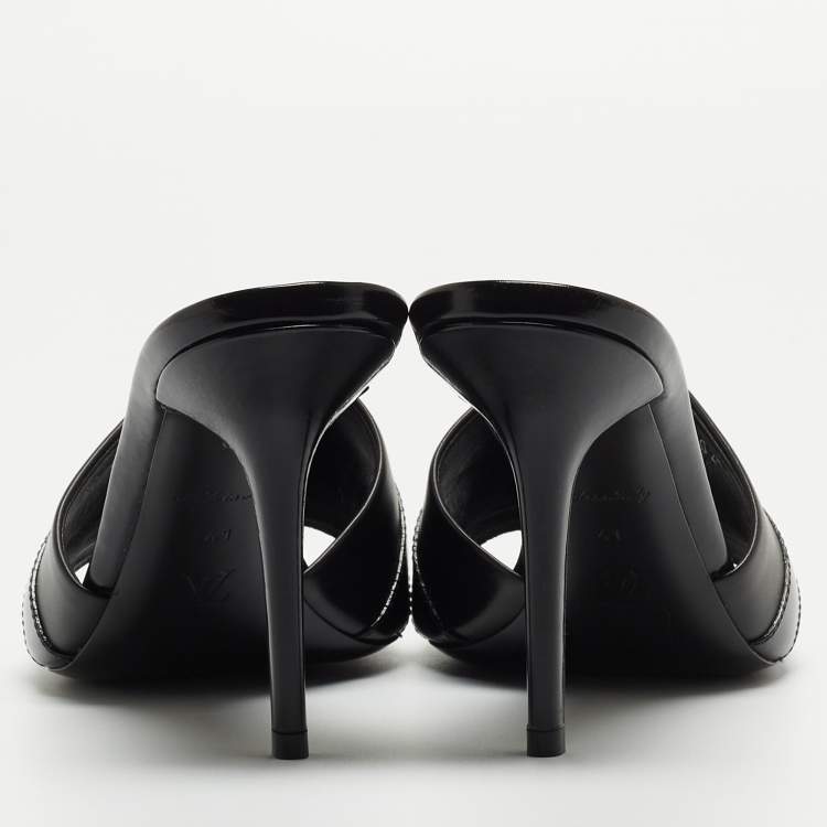 Pre Owned Louis Vuitton Black Leather Slide Sandals Size 41