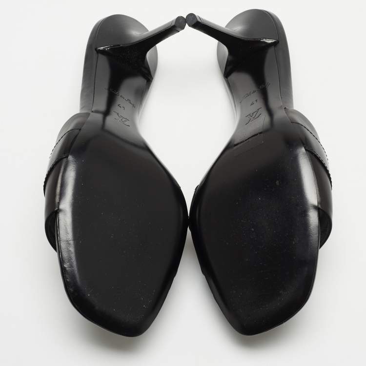 Pre Owned Louis Vuitton Black Leather Slide Sandals Size 41
