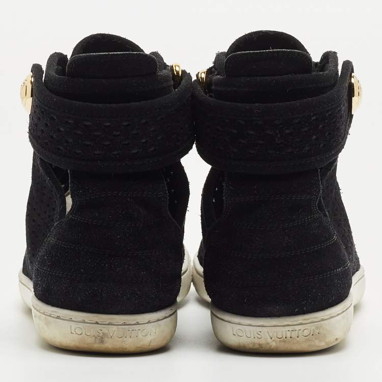 Pre Owned Louis Vuitton Black Laser Cut Suede High Top Sneakers Size 37