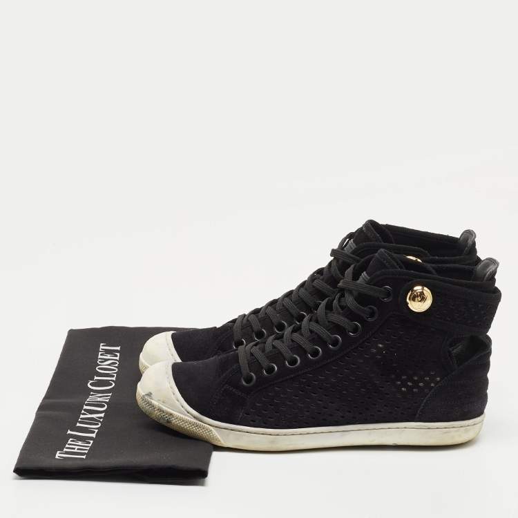 Pre Owned Louis Vuitton Black Laser Cut Suede High Top Sneakers Size 37