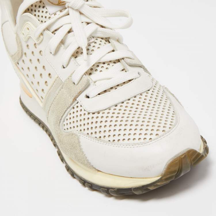 Pre Owned Louis Vuitton White/Grey Canvas and Suede Run Away Sneakers Size  37