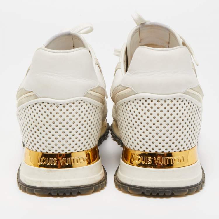 Pre Owned Louis Vuitton White/Grey Canvas and Suede Run Away Sneakers Size  37
