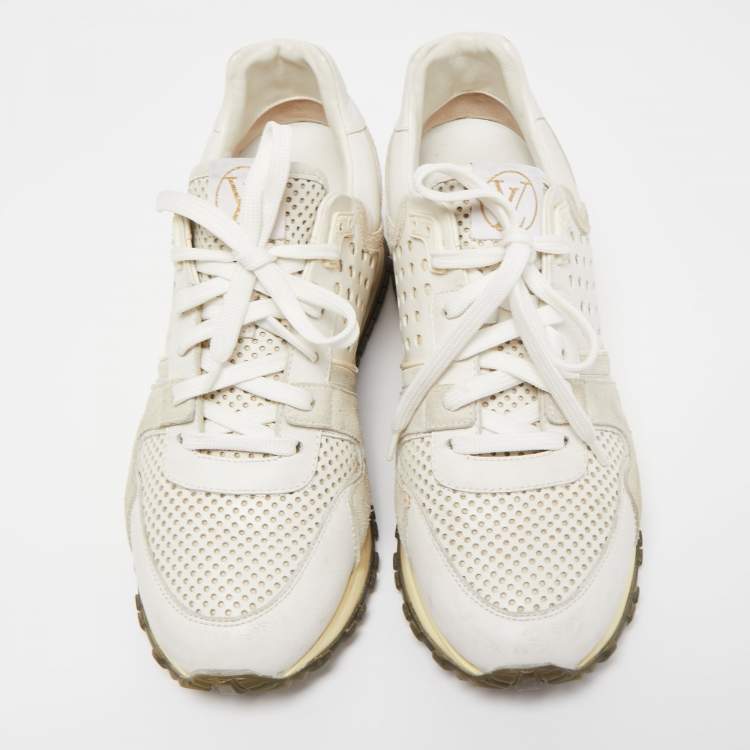 Pre Owned Louis Vuitton White/Grey Canvas and Suede Run Away Sneakers Size  37