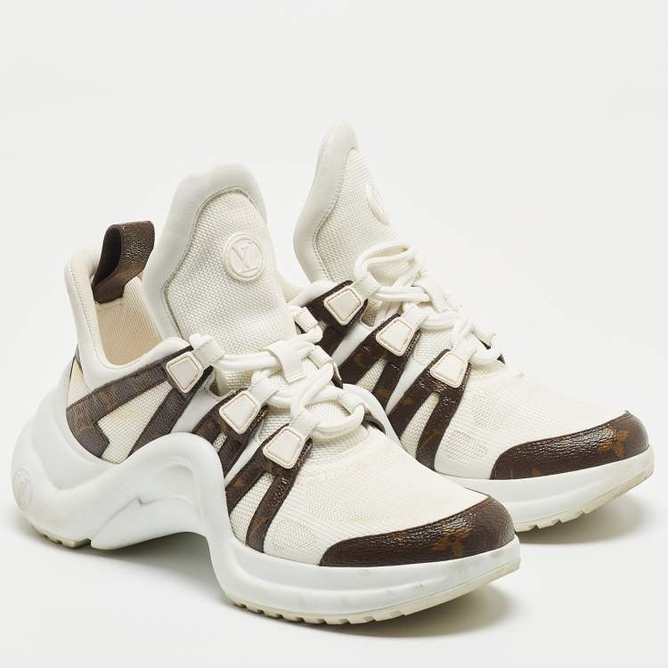 Pre Owned Louis Vuitton White Mesh and Monogram Canvas Archlight Sneakers Size 39