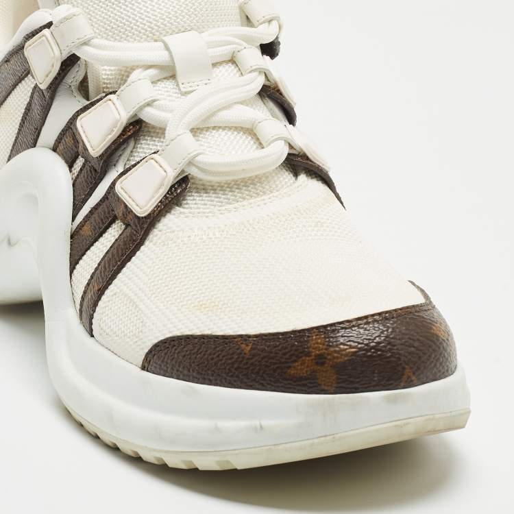 Pre Owned Louis Vuitton White Mesh and Monogram Canvas Archlight Sneakers Size 39