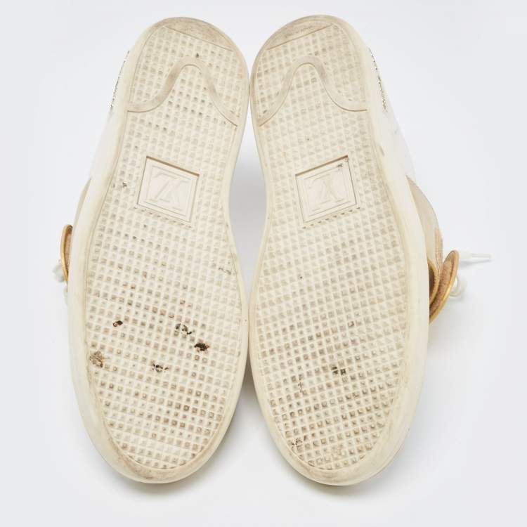 Pre Owned Louis Vuitton White/Gold Leather Frontrow Sneakers Size 41