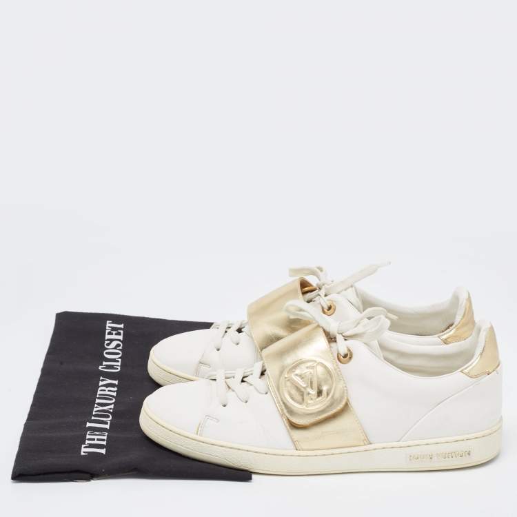 Pre Owned Louis Vuitton White/Gold Leather Frontrow Sneakers Size 41