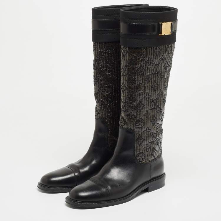 Louis Vuitton Black/Brown Monogram Leather Knee Length Boots Size 40.5 Louis  Vuitton