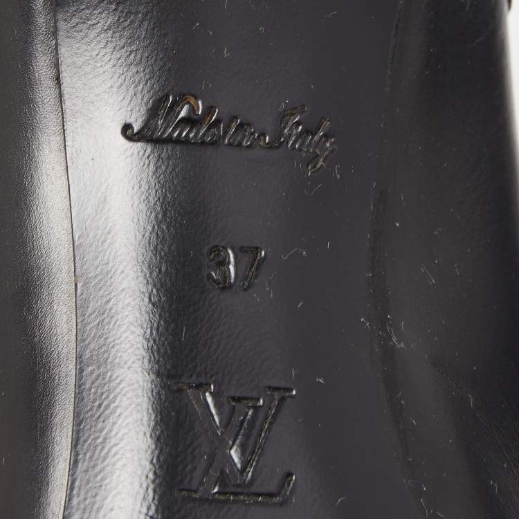 Pre Owned Louis Vuitton Brown/Black Leather and Monogram Canvas Studded Cap Toe Pumps Size 37